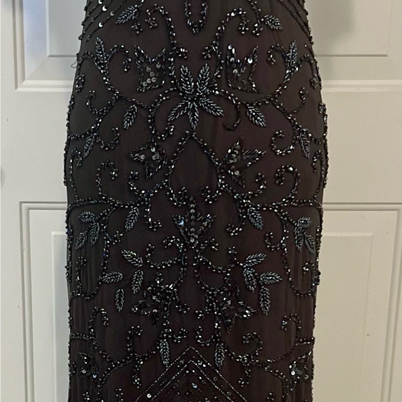 Pisarro Nights Cosmic Navy Beaded Gray Mesh Column  Formal Party Gown Size 4 - Picture 7 of 11